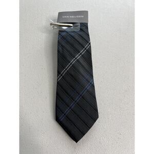 Van Heusen Gray, Black, Blue Plaid Pattern 100% Silk Slim Designer Tie